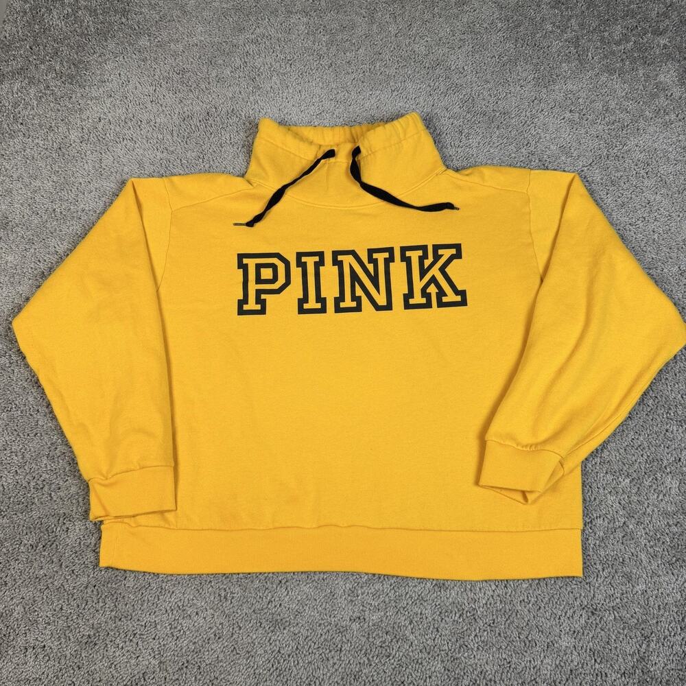 PINK Victoria's Secret Sweatshirt Womens XL Yellow Pullover Graphic Drawstring